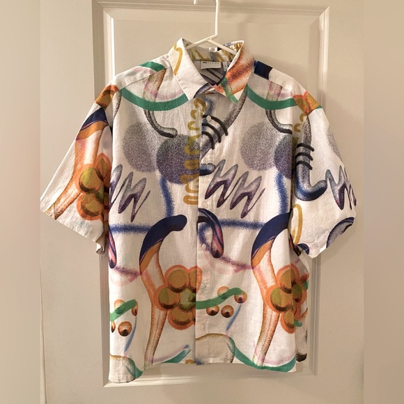 ASOS Design Men’s Short Sleeve Button Down Shirt Size M Boxy Cut 90s/80s Style - Picture 4 of 11